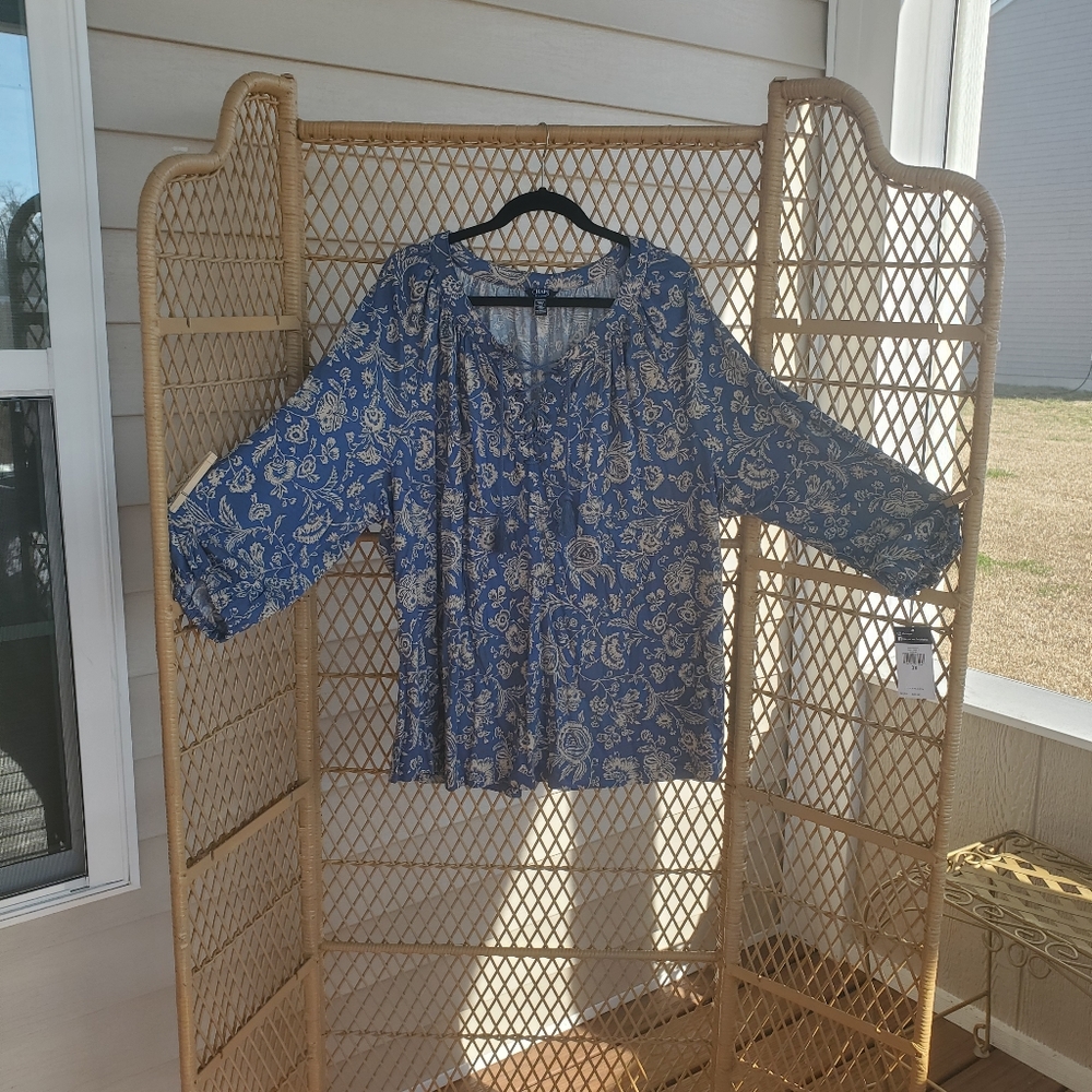 Chaps Top, women's 3X, Blue and Tan